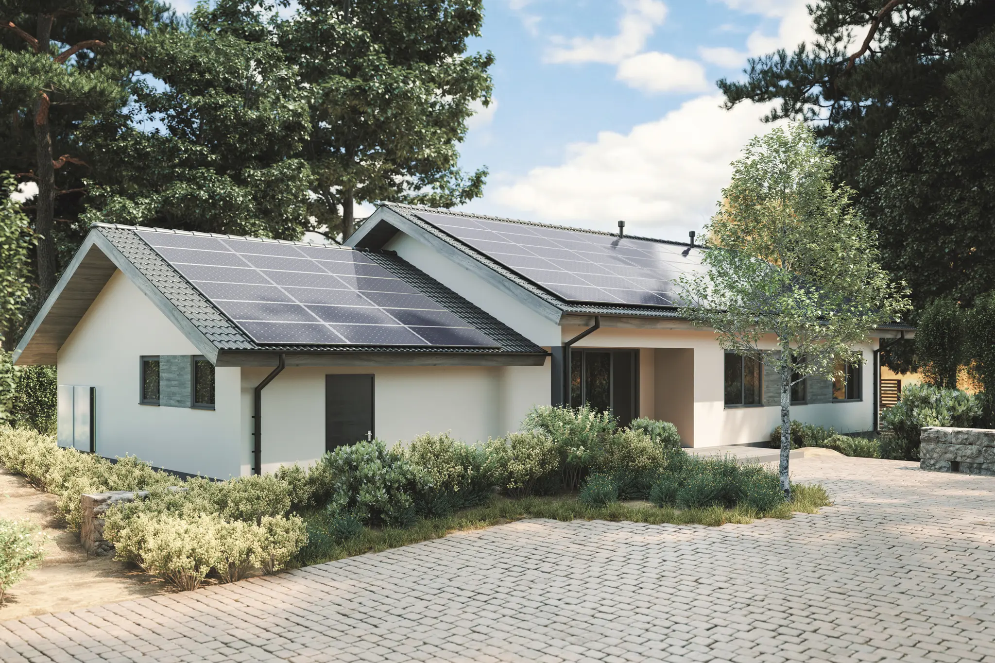 Einfamilienhaus mit PV-Anlage auf dem Dach